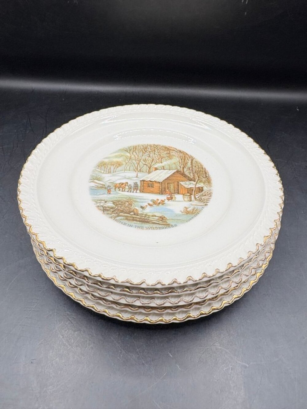Harkerware Currier Ives Winter Plates Set of 5 6.25"